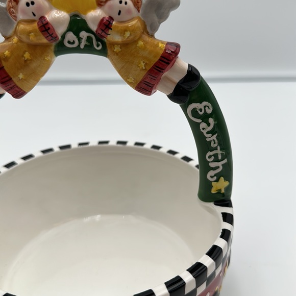 Ceramic Christmas Angel Basket Bowl Winter Scene Peace on Earth Palm Tree Co - Picture 12 of 16